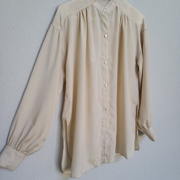 Shirt Strings California Vintage Blouse Top Womens Medium Beige Long Sleeve - Picture 9 of 11